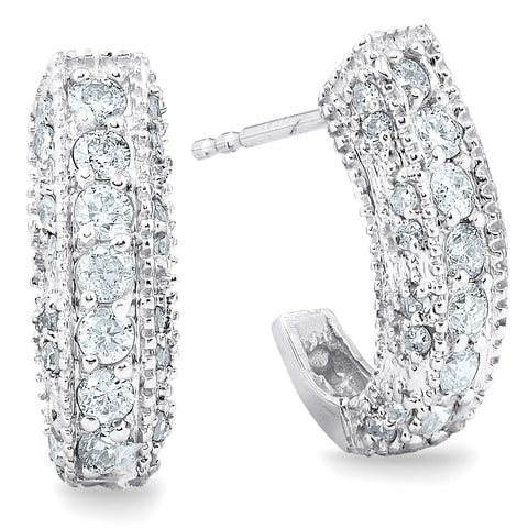 1/2ct Vintage Pave Hoops Womens Earrings 14K White Gold