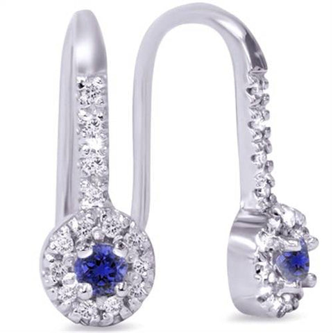 1/3ct Blue Sapphire & Diamond Drop Earrings 10K White Gold