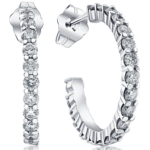 1 1/10ct Diamond Hoops 14K White Gold