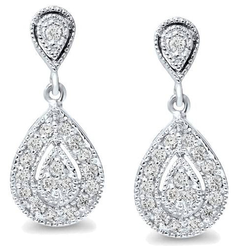 1/2 ct Pear Shape Dangle Diamond Earrings 10 Karat White Gold