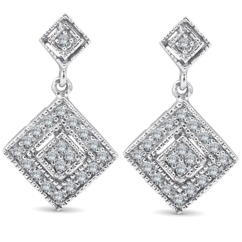 1/2ct Princess Cut Dangle Diamond Earrings Solid 10K White Gold