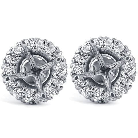 5/8ct Diamond Halo Studs Mounting Fits 5.5-6.5mm Round Stones 14k White Gold
