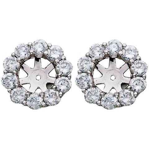 1 1/2ct Natural Diamond Halo Earring Studs Jackets 14k White Gold  (6-6.7mm)