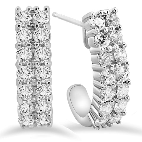 1.40 cttw Natural Diamond Hoops White Gold 3/4" Tall Womens Double Row Earrings