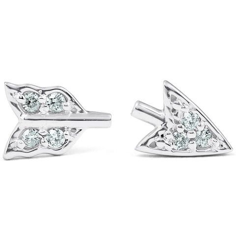 14k White Gold Arrow Diamond Studs Womens Dainty Fashion Earrings