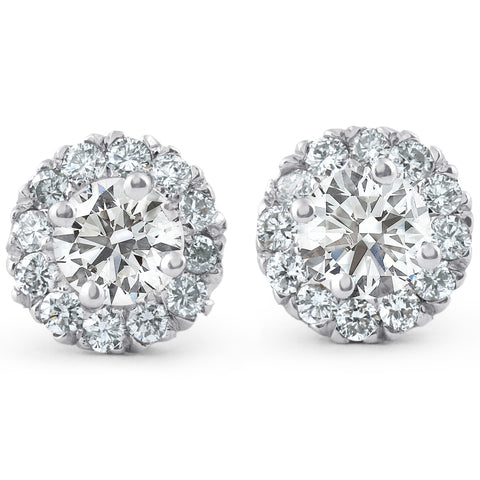 7/8ct Halo Diamond Studs 14k White Gold
