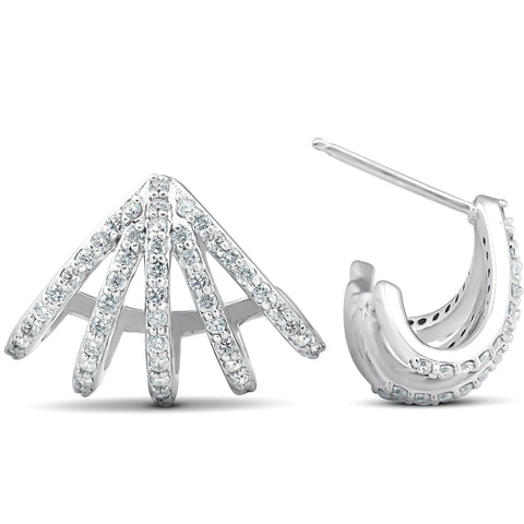 1 Ct Diamond Burst Studs Womens Huggie Earrings 14k White Gold