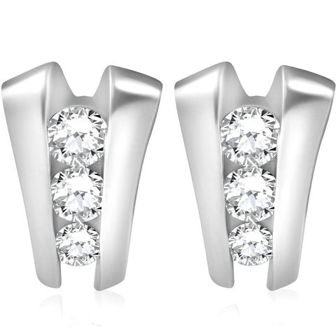 1 3/8 CT 3 Stone Diamond Earrings Studs 14K White Gold