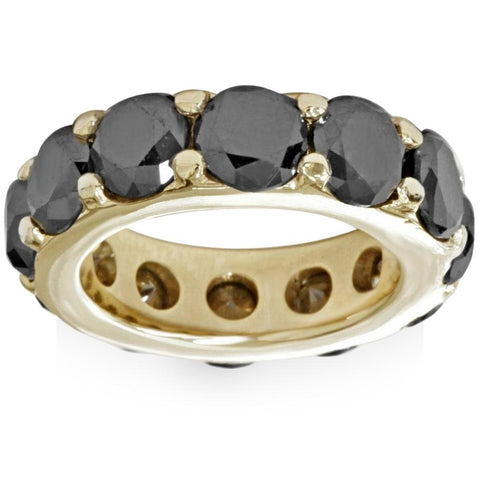 12 1/2ct Treated Black Diamond Eternity Ring 14K Yellow Gold