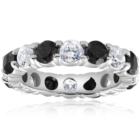 5ct Treated Black & White Diamond Eternity Ring 14K White Gold