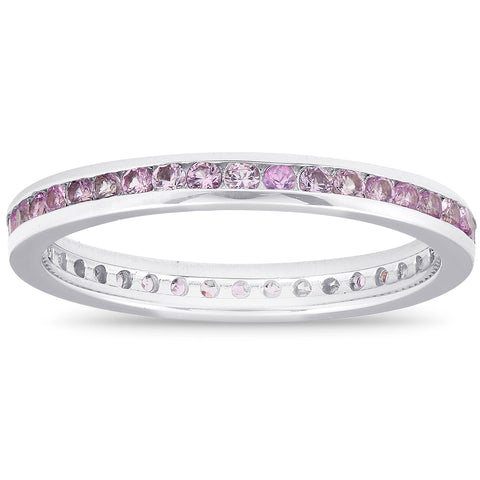 5/8ct Pink Sapphire Stackable Ring Solid 14K White Gold