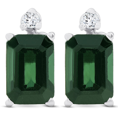 1 1/3ct Green Tourmaline Diamond Studs 14K White Gold