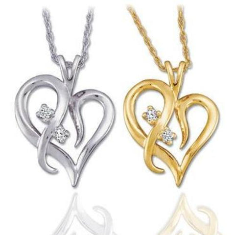 Solitaire Diamond Heart Pendant 14K Gold With 18" Chain