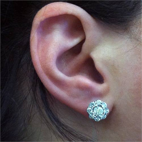 2 1/2ct Halo Fire Pure Lab Created Diamond Studs 14K White Gold