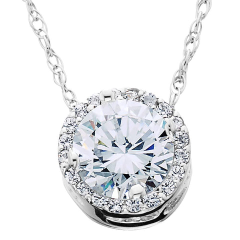 5/8ct Real Diamond Halo Pendant 14K White Gold W/ 18" Chain (1/4 inch tall)