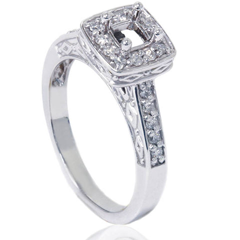 1/4ct Vintage Semi Mount Engagement Ring 14K White Gold