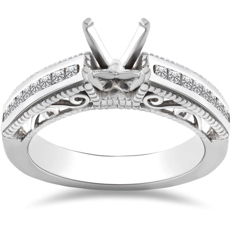 3/8ct Princess Cut Diamond Engagement Ring Setting 14K White Gold