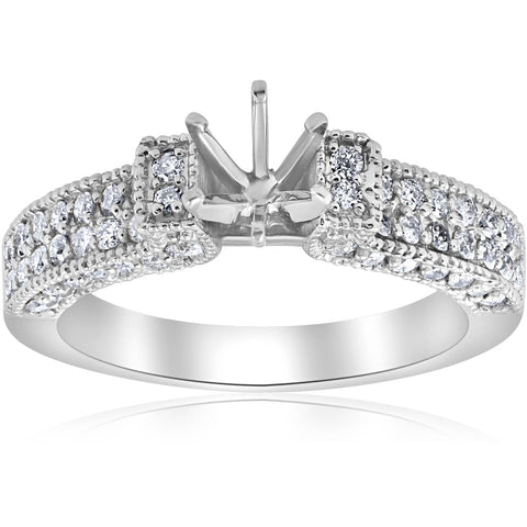 Diamond Engagement Ring Setting 1 1/4ct Pave Vintage Semi Mount 14K White Gold