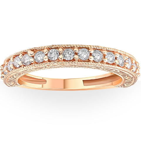14 karat Rose Gold Diamond 1/2 ct Wedding Ring Womens Stackable Vintage Band