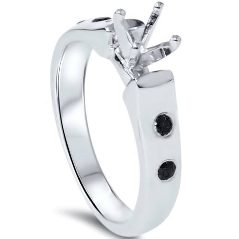 Black Diamond Semi Mount Cathedral Engagement Ring 14K Setting