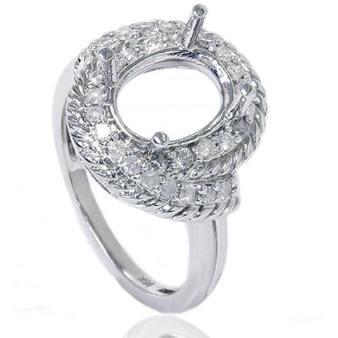 3/8ct Vintage Braided Oval Ring Setting 14K White Gold