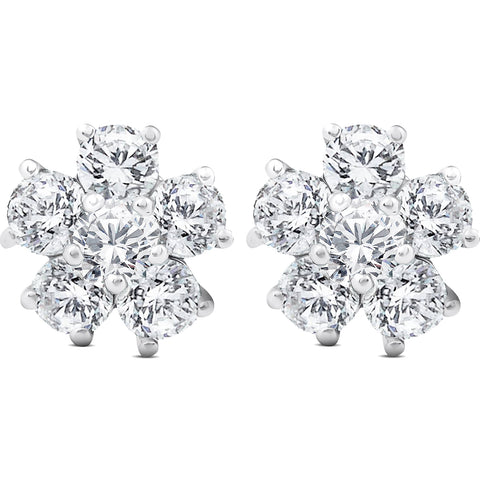 2 3/4 Ct Diamond Star Burst Studs Womens Earrings 14k White Gold