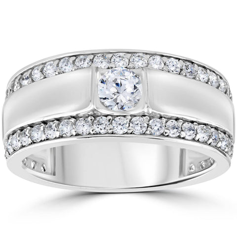 1 3/4Ct Men's Diamond Wedding Ring 10K White Gold 9.5mm Wide