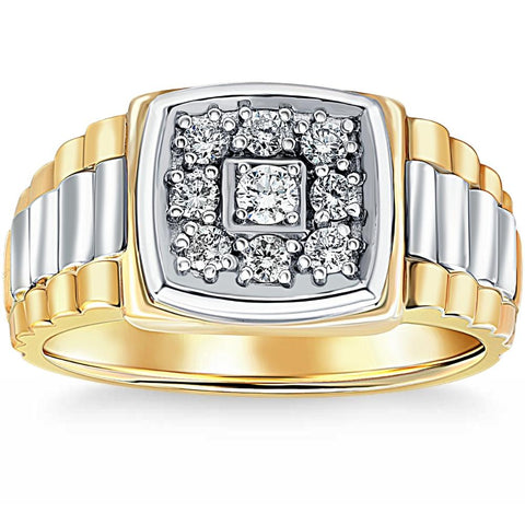 G/VS .40 ct Diamond Mens Ring Solid 14k White & Yellow Gold Two Tone