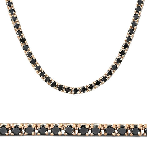 10Ct Black Diamond Tennis Necklace 18" 14k Yellow Gold