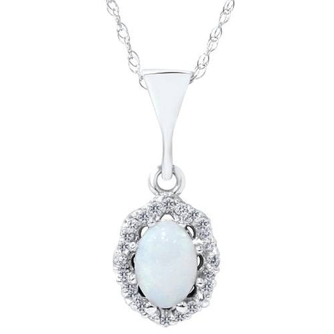 1ct Opal & Diamond Halo Pendant Solid 14K White Gold 18" Chain Included.