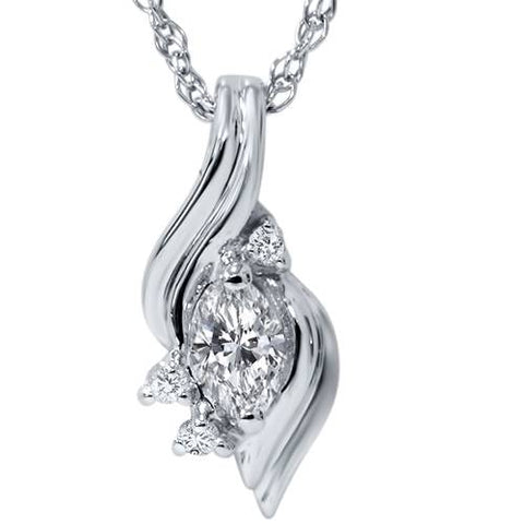 1/5ct Marquise Fancy Diamond Solitaire Accent Pendant 14K White Gold