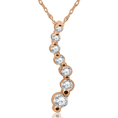 1/2ct Diamond Journey Pendant 14K Rose Gold Womens Jewelry Necklace (3/4 inch tall)