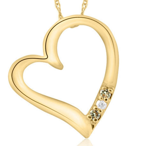 Diamond & Peridot Heart Pendant 3-Stone 10K Yellow Gold with 18" Chain
