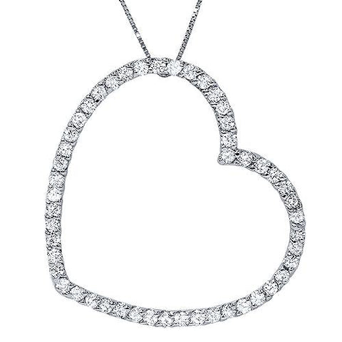 Large 3/4 Natural Diamond Large Heart Shape Pendant 10k White Gold Necklace