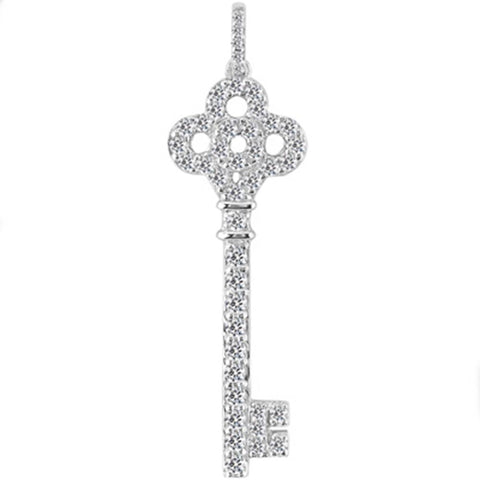 3/4ct Diamond Key Pendant Necklace 14K White Gold New