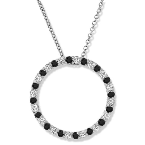 1/2Ct Treated Black & White Diamond 10K White Gold Circle Pendant Necklace Eternity