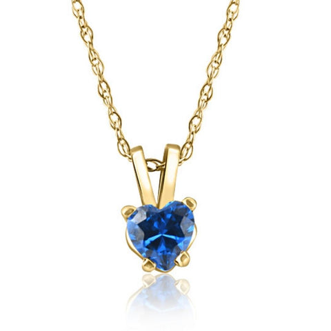 Women's 1/2ct Blue Heart Shape Sapphire Pendent Yellow Gold 18" Chain Necklace