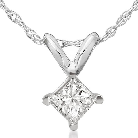 1/2ct Princess Cut Real Diamond Solitaire Pendant Necklace 14k White Gold New