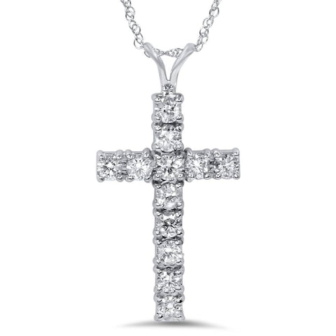 1 1/2 cttw White Gold Real Diamond Cross Pendant 14K 1 1/4" Tall