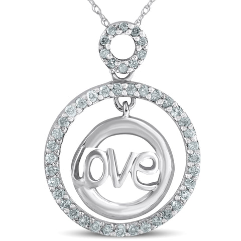 14k White Gold 1/2ct Diamond Love Circle Pendant Womens Necklace