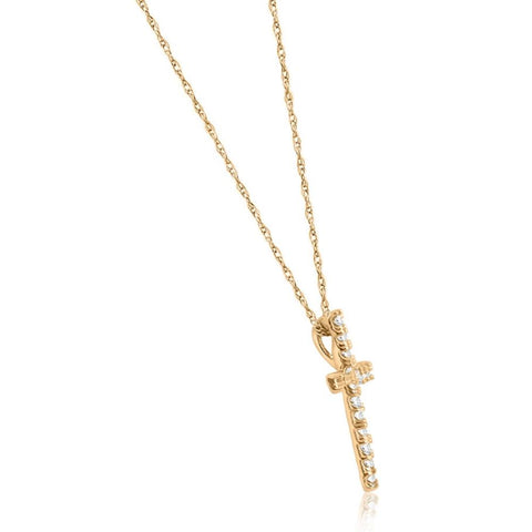 1/10 ct Diamond Cross Pendant 10K Yellow Gold (1/2 inch tall)