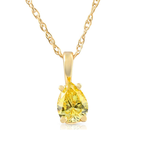 VS 1/4Ct Canary Yellow Pear Diamond Lab Grown Pendant 14k Yellow Gold Necklace