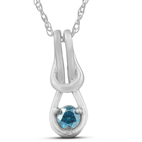 Treated Blue Diamond Knot Petite Pendant 10K White Gold 1/2"