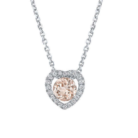 1Ct Morganite & Lab Grown Diamond Heart Pendant 14k White Gold Women's Necklace