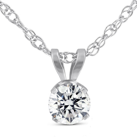1/5ct Round Diamond Solitaire Pendant Necklace 14K White Gold
