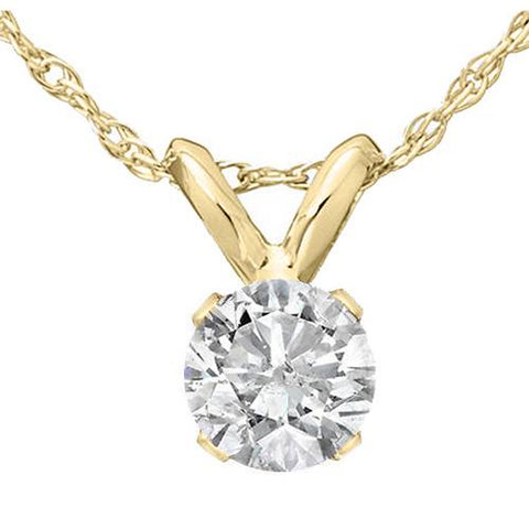 7/8Ct Round Diamond Solitaire Pendant in 14k White or Yellow Gold 18" Necklace