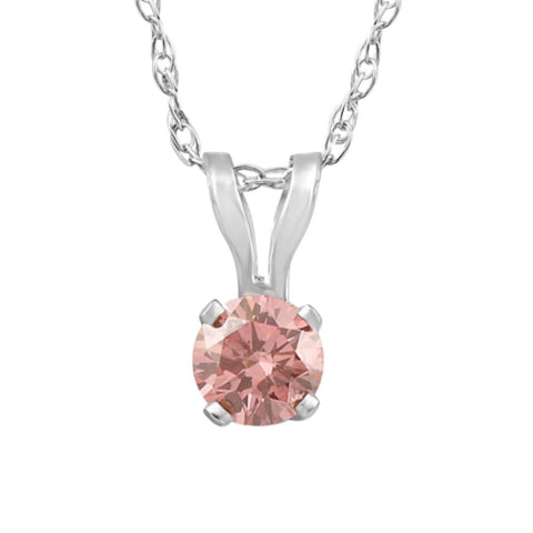 VS 1/5Ct Pink Diamond Solitaire Pendant 14k White Gold 18" Necklace Lab Grown