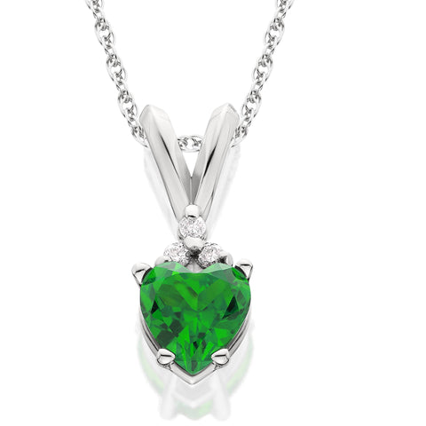 1/2ct Diamond & Emerald Heart Pendant 14K White Gold