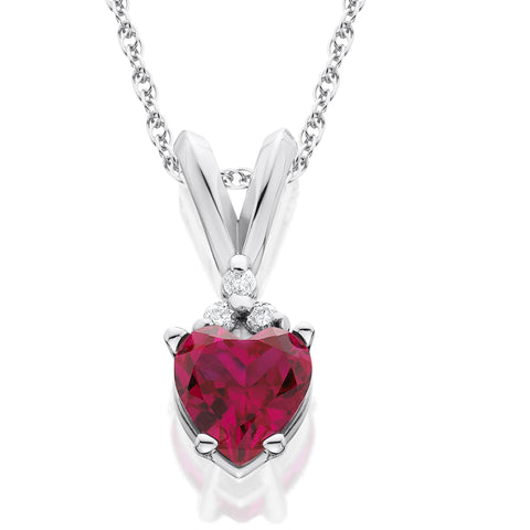1/2ct Diamond & Ruby Heart Pendant 14K White Yellow or Rose Gold Necklace 1/2"