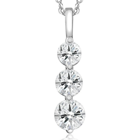 2Ct Diamond Three Stone Pendant Necklace in 14k White or Yellow Gold